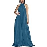 Ekaliy Women’s Sexy Summer Jumpsuit Halter Neck Sleeveless Chiffon Wide Leg Long Pant Jumpsuit Romper One Piece Outfits