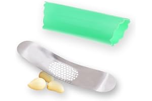 Garlic Chopper，Stainless Steel Garlic Press ，Smasher Presser Crusher Mincer with Silicone Peeler Tube Roller Easy to Clean Ef