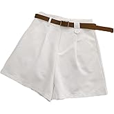 SHENHE Women's High Waisted Shorts Dressy Casual Wide Leg Pleated Shorts with Pockets and Belt