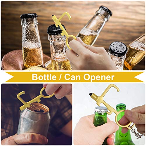 No Touch Door Opener, 4 Pack Portable EDC Door Opener Bottle & Can Opener, Safety Anti Contact Hands Tools with Smart Stylus for Screens Elevators Keypads (Black+Silver+Golden+Rose Gold)