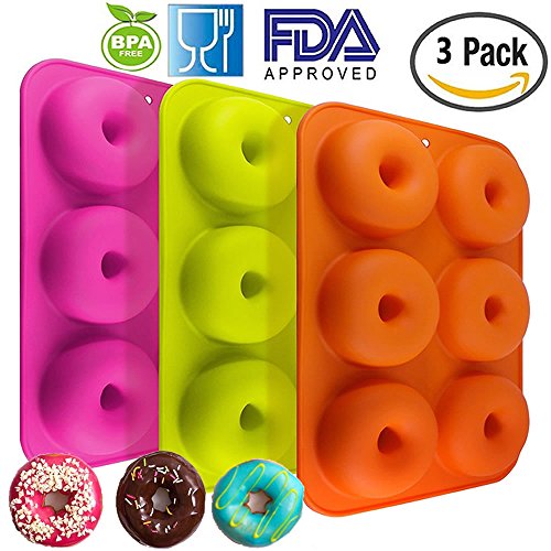 Silicone Donut Molds 3 Pack 6 Cavity Non-Stick Safe Baking Tray Maker Pan Heat Resistance BPA Free Donut Mold Muffin Cups Cake Baking Ring Biscuit Mold for Cake Biscuit Bagels by Meiso