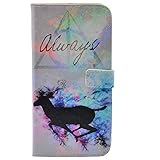 iPhone 7 Plus Case - Unique Deathly Hallows Always Deer Splatter Pattern Slim Wallet Card Flip Stand PU Leather Pouch Case Cover for Apple iPhone 8 Plus (2017) Cool as Great Gift