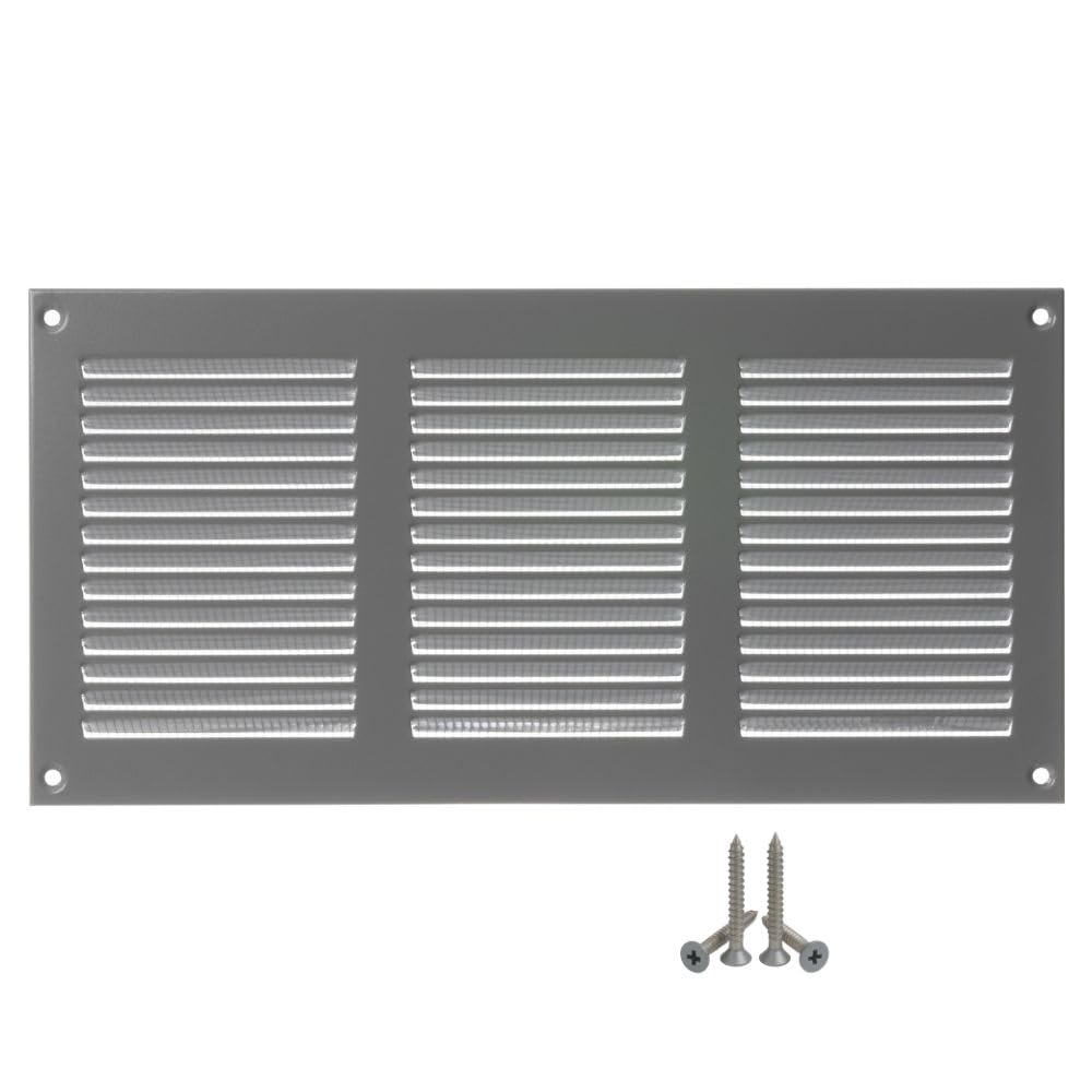 LIRAST 300x150mm Vent Cover Grey - 12x6 inch Wall Vent Cover with Insect Mesh - Ceiling Soffit Vents - External Vent Cover - Metal Ventilation Grilles - Air Vent Covers for Walls