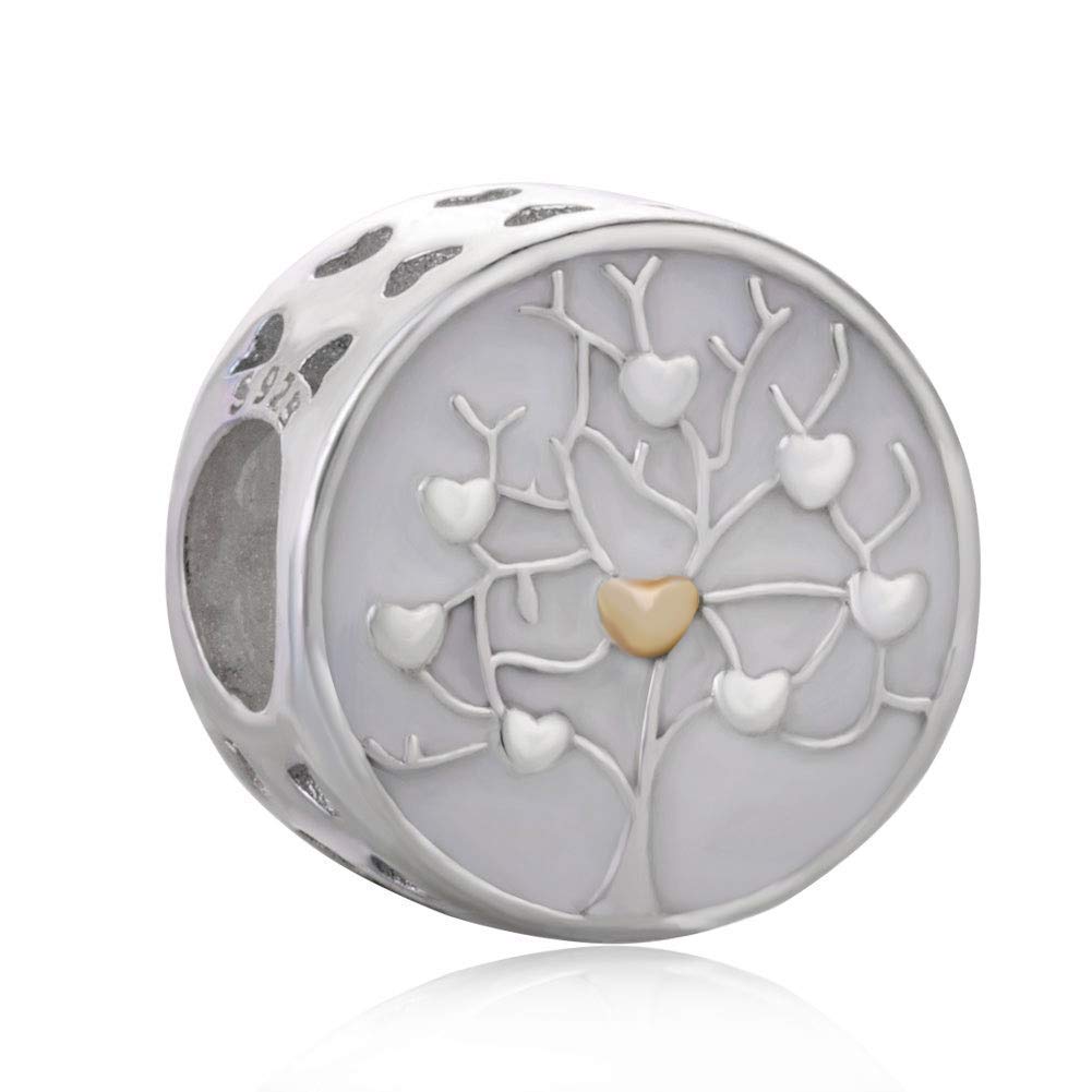 925 Sterling Silver Tree of Life Charm Love Charm Heart Charm Family Charm for Pandora Charm Bracelet (B)