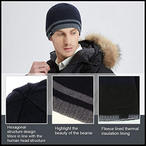 Bodvera Mens Winter Beanie Hat Warm Knit Cuffed Plain Toboggan Ski Skull Cap (Navy)