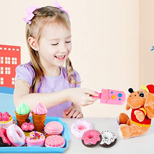 LovesTown Desserts Food Toy, 15 Pcs Kids Play Food Set Toddlers Pretend Toy Food Pretend Tea Party Food Fake Food Toy for Kids Birthday Gift