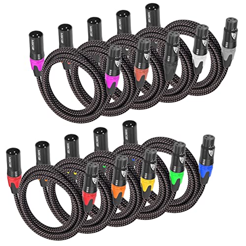 MIKIZ 6ft XLR Cables Braided 10 Packs Premium XLR Microphone Cable Male to Female Patch Cable 6 Feet