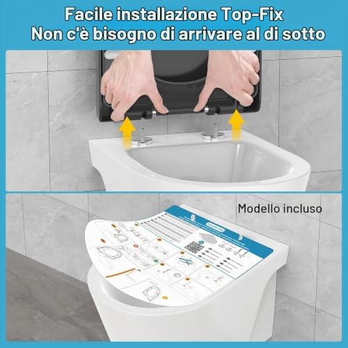 Sedile WC Forma D in PP, Motivo A Scacchi Effetto Pelle, Grigio