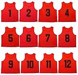 Oso Athletics Set of 12 Premium Polyester Mesh Numbered Scrimmage Vests Pinnies Practice Jerseys w/ Carrying Bag for Children, Youth, & Adult Team Sports Soccer, Basketball, Football