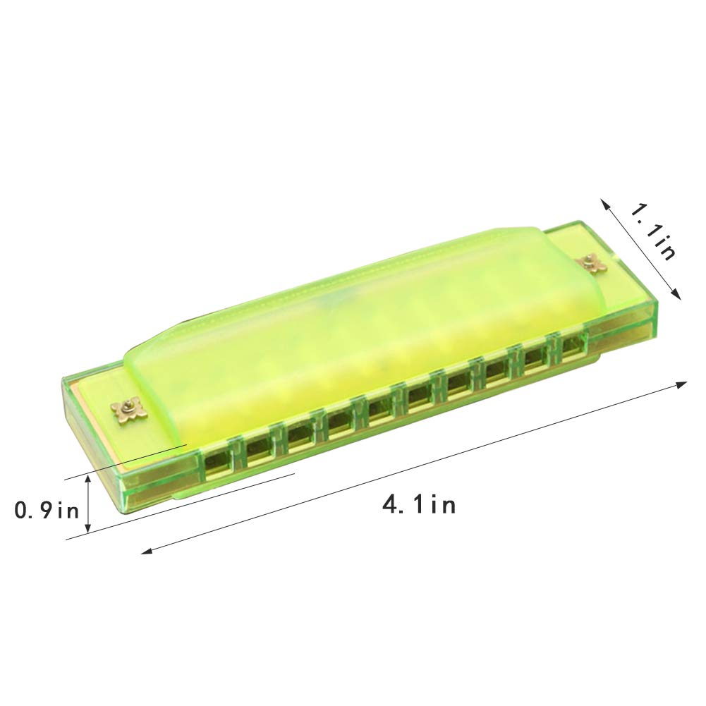 Kids Harmonica, 2 PCS Translucent Harmonica with Case 10 Holes Diatonic Bules Children Harmonica (Pink and Green)