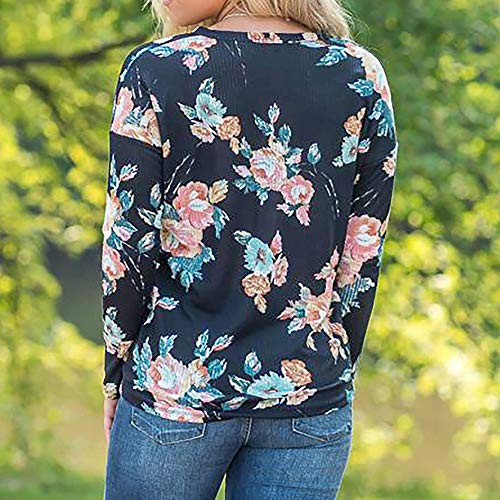 AOJIAN Blouse Women Long Sleeve T Shirt Buttons Twist Knot Floral Print Tunic Tank Shirts Tops