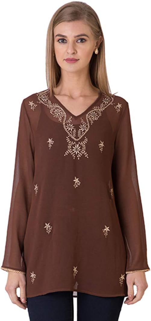 Indigo Paisley Aurora Women's Full Sleeve Tunic with Allover Embroidery