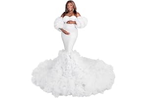 Changuan Puffy Maternity Dress for Photoshoot Tulle Bridal Robes Ruffle Mermaid Baby Shower Dress Pregnancy Gowns