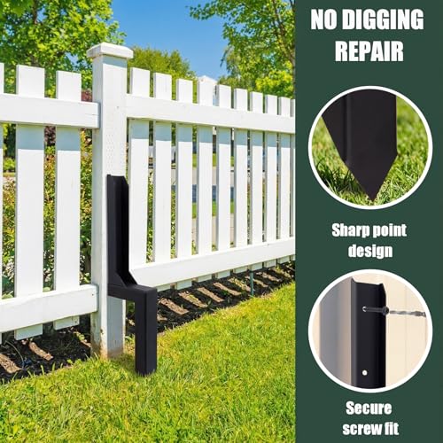 IMALEN Fence Post Repair Kit,11 Guage Quick Fix Broken/Leaning 4x4/6x6 Wood Posts Support,One-Piece Steel Anchor Stakes,Pack of 2