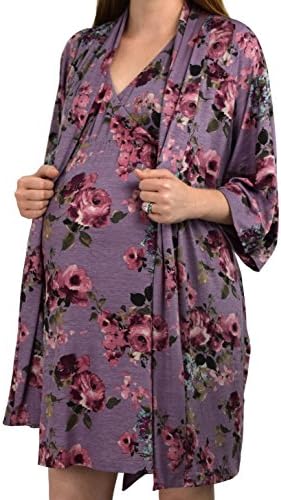 Embrace Your Bump 2 in 1 Super Soft Maternity &amp; Nursing Nightgown &amp; Robe Set (Mauve, Large)