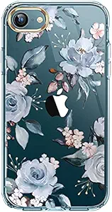luolnh iPhone Se 2020 Case,iPhone 7 8 Cute Case with Flowers,for Girly Women,Shockproof Clear Floral Pattern Hard Back Cover for iPhone SE 2020 /iPhone 7/8/6/6s -Blue