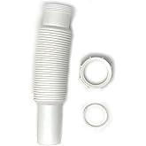 Flexible Extension Pipe, 1-1/2 inch x 15 inch with Adapter for 1 1/4" Inlet Tube with Slip-Joint Nut and Washer for P-Trap Co