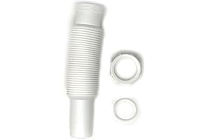 MI MADOL IMPORTS, LLC MADOL Flexible sink pipe, 1-1/2 inch x 15 inch White Plastic Polypropylene tube with Slip-Joint Nut and Washer, for Tubular Drain Applications.