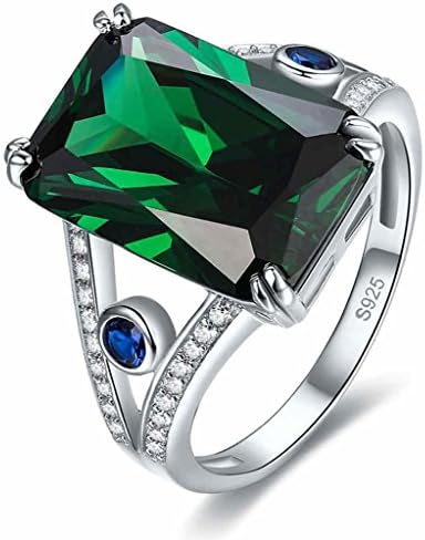 Jrose 12.2ct Created Emerald Simplicity 925 Sterling Sliver Anniversary Bridal Engagement Ring