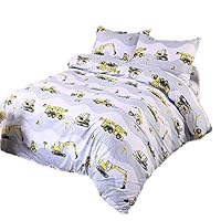 BeddingWish Cartoon Construction Excavator Tractor Beddding(No Comforter and Sheet)Set For Kids Teen Boys,1 Duvet Cover + 2 Pillow Shams -Twin Size (3Pcs)