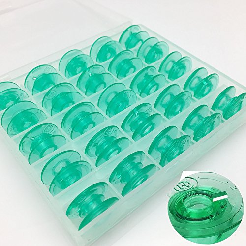 FQTANJU 25 Pieces/ Box Green Transparent Plastic Bobbins - #4125615-45, for Viking Husqvarna Designer, Platinum, Lily Series and also fit White Sewing Machine