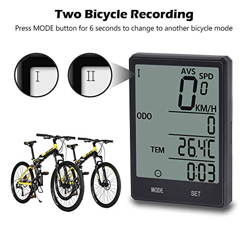 Bike Computer,Bicycle Wired Computer Speedometer and Odometer Waterproof with Backlight Large LCD Display, Tracking Distance AVS Speed Time Two Bicycle Using for Outdoor Cycling,Multi Function - Thumbnail 5