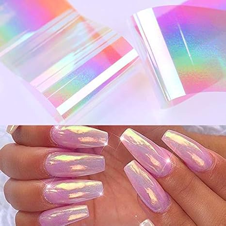 Amazon Co Jp 1ロールオーロラネイル箔ネイルアートステッカー転送スライダーグラデーションネイルアートデカール紙ラップマニキュアアートデコレーション ホーム キッチン