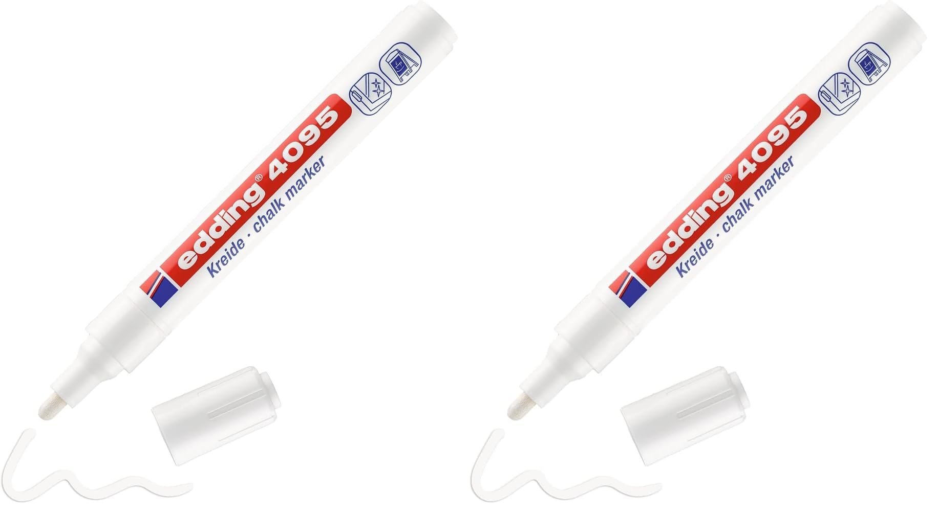 edding 4095 chalk marker - white - 1 chalk pen - round nib 2-3 mm - medium-nib wet wipe pen for chalkboards, windows, glass, mirrors - liquid chalk marker pen for opaque coverage (Pack of 2)