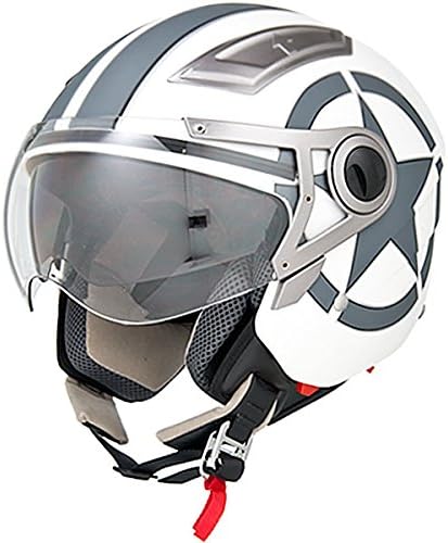 KOI Helmets DOT Approved Motorcycle Helmet 3/4 Open Face Matte White Star Retro Vintage - M