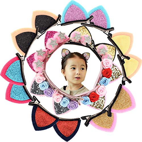 20 Pack Cute Glitter Sparkly Cat Ear Hair Clips Animal Hair Pins Barrettes for Infants Toddlers Baby Girls Daily Wearing Party Decoration