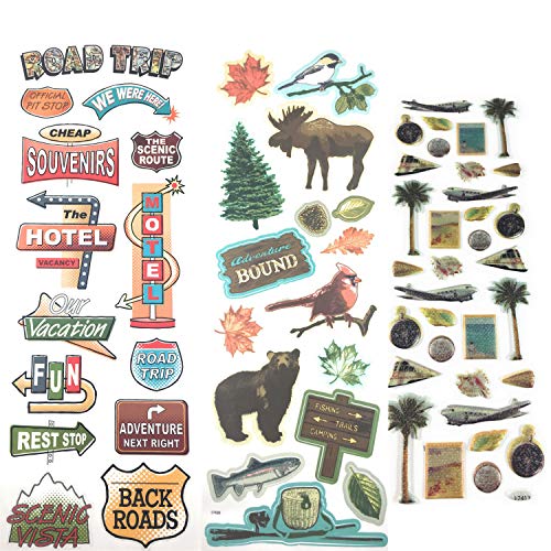 64 Piece! Travel, Road Trip & Nature Theme Scrapbook Stickers Kit