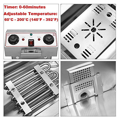 11.8L Electric Deep Fryer with basket Stainless Steel Electric Countertop Deep Fryer Basket French Fry Restaurant Home Kitchen, 110V/1500W Max (C-11.8L)