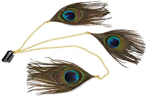 RUNHENG Handmade Feather Peacock Headband, Indian Hippie Feathe Head Chain