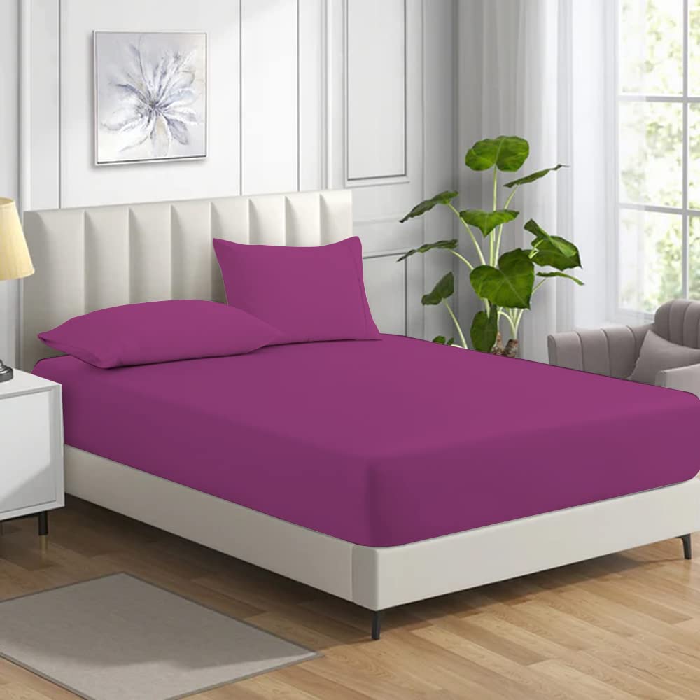 MistyMorning Fitted Sheet, Soft & Premium quality Bedding & Linen, 11''/28cm deep sheet, Egyptian Cotton with 200 Thread Count. (Purple, Double) — image 1
