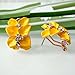 Navachi 18k Gold Plated Crystal Yellow Enamel Leaves Flower Omega Earrings