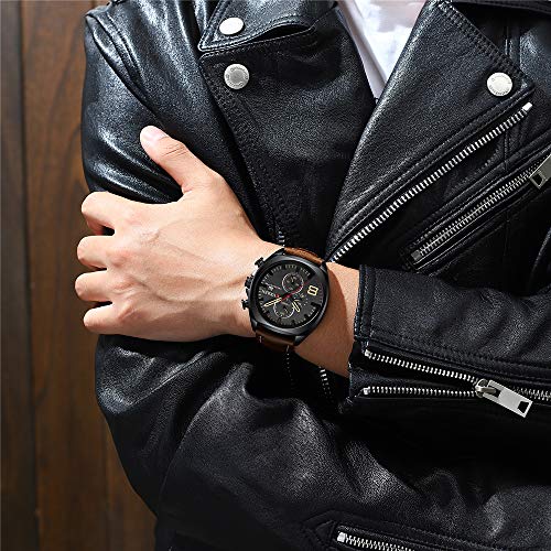 Reloj Hombres Impermeable Cronógrafo Deporte Militar Reloj Hombre Cuero Reloj Reloj Masculino - Imagen 6