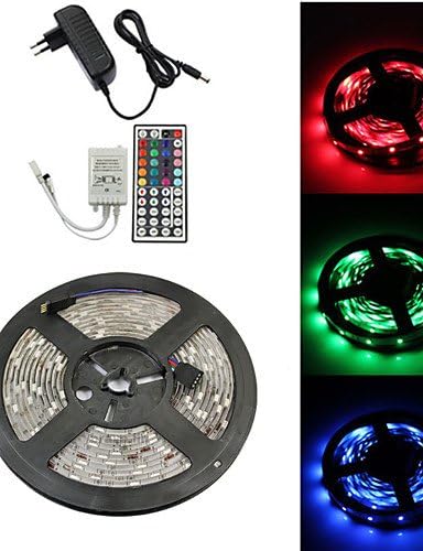HJLHYL Waterproof 5M 150X5050 SMD RGB LED Strip Light and 44Key Remote Controller and 3A EU US UK AU Power Supply (AC110-240V) , rgb