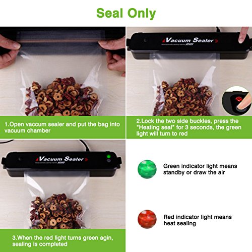 Vacuum Sealer Machine, EIVOTOR Automatic Mini Portable Home Vacuum Air Sealing System for Food Preservation/Starter Kit | Led Indicator Lights | Dual Capacitance Design Including 20pcs Sealing Bags