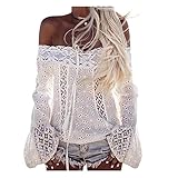 Lisingtool Women's Off Shoulder Stripe Casual Blouse Shirt Tops (M, A -White)