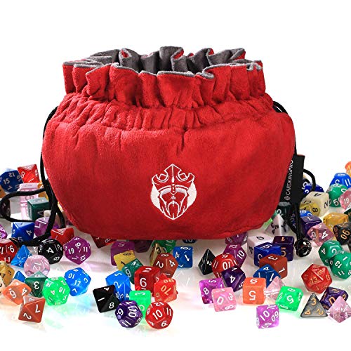 CardKingPro Immense Dice Bags with Pockets - Red - Capacity 150+ Dice - Great for Dice Hoarders