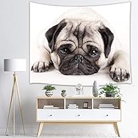 KOTOM Dog Lover Tapestry Wall Hanging Art, Animals Decor Pug Puppy Lying Down, Wall Blanket Beach Towels Home Decor for Bedroom Living Room Dorm, 60X40 Inches