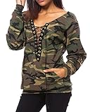Dasbayla Women's V-neck Long Sleeve Camouflage Printed Sweater S-XL