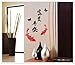 HityTech Chinese Characters with Koi Fish: Wealth and Well-Being Removable Wall Decals