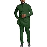 African Suits for Men Slim Fit Dashiki Long Sleeve Shirt and Pant 2 Piece Attire Traditional Outfits