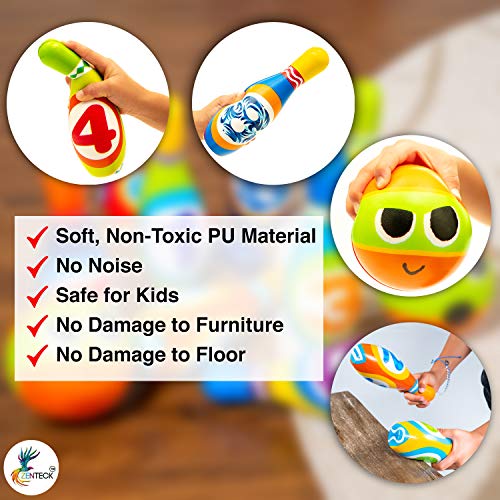 Fun Kids Bowling Play Set by ZenTeck [12-Piece]| Child Safe Lightweight Pins & Balls Sport Game for Boys, Girls, Toddlers, Children| Indoor Developmental Physical Activity No-Noise Family Game - Thumbnail 3