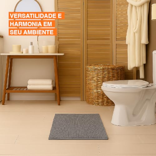Kit 2 Tapetes Banheiro Microfibra Antiderrapante Absorvente 58 x 38 cm Cinza