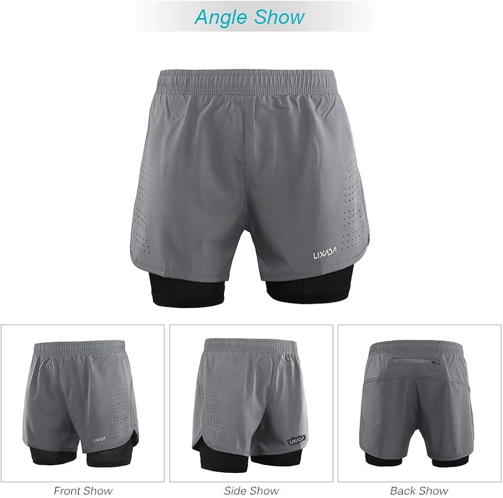 Lixada Men's 2-in-1 Running Shorts Quick Drying Breathable Active Training Exercise Jogging Cycling Shorts: Clothing