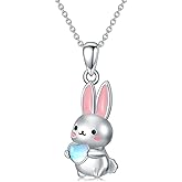 OUTANG Moonstone Bunny Necklace for Women 925 Sterling Silver Rabbit Pendant Charms Easter Bunny Jewelry Gifts for Daughter