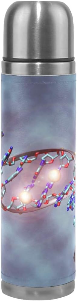Leak Proof Birthday Stainless Steel Keep Cold or Hot Bottle Thermos 500ml Double Wall Abstraction Pattern 3D DNA Structure Molecule Genetic