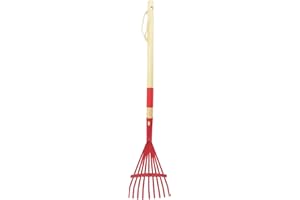Xifando Small Leaf Rake - Wooden Handle Garden Leaf Rake for Kids (Red)